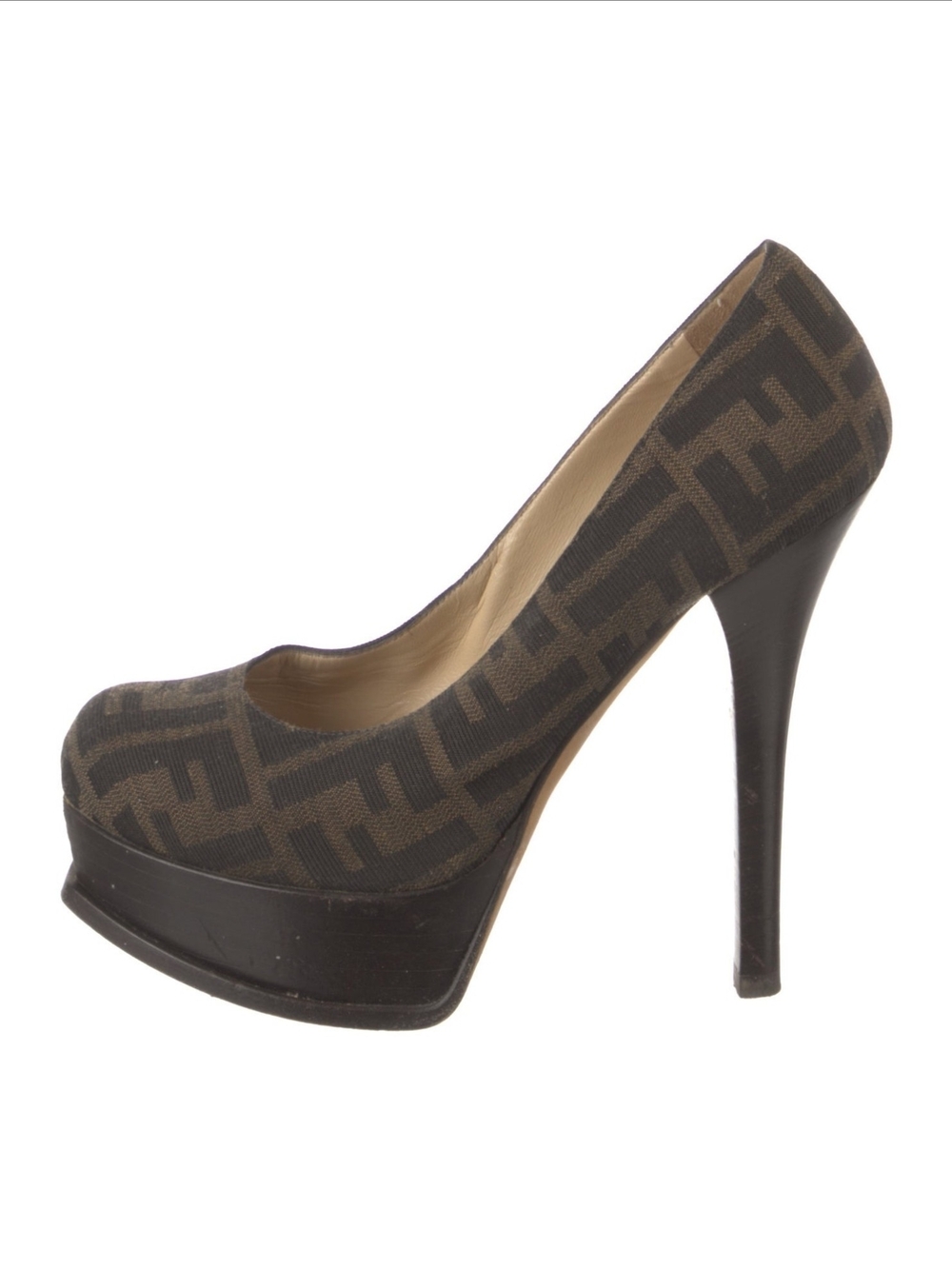 Fendi Brown FF Logo Platform Pump with Black Platform
